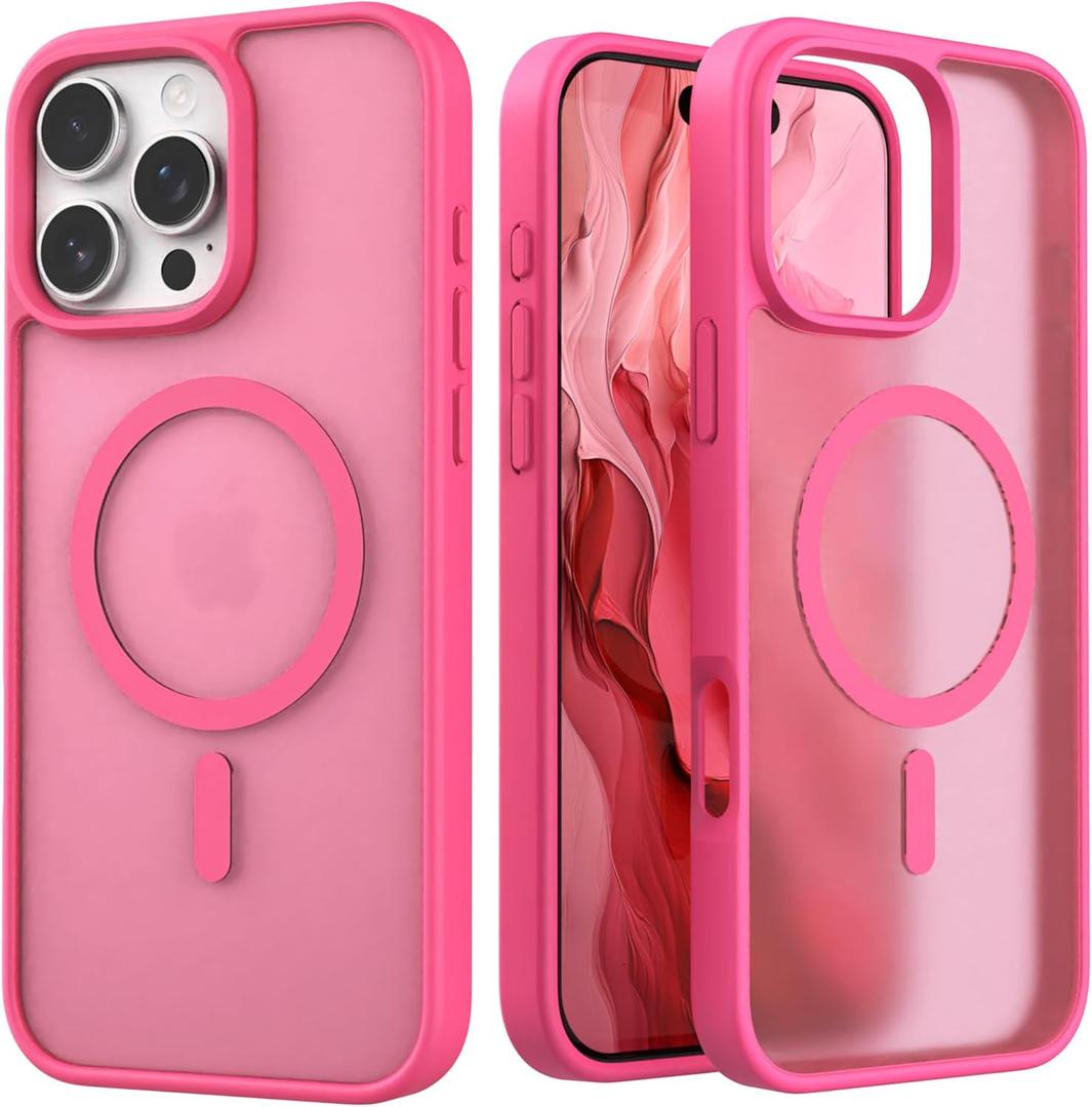 Magnetic for iPhone 16 Pro Max Case,Powerful Built in Magnets Compatible with MagSafe,Slim Fit Translucent Matte Shockproof Anti-Fingerprint Cover for iPhone 16 Pro Max 6.9",Rose Red (iPhone 16 Pro Max, Rose Red)