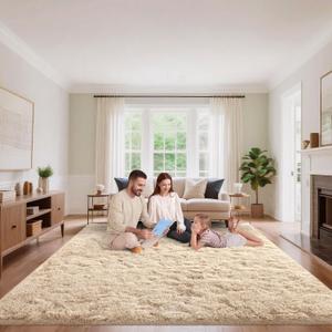 Light Tan Area Rugs 9x12 Living Room Bedroom, Fluffy Large Rug Soft Shag Non-Slip Carpet for Kids Boys and Girls Room Dorm Home Decor (9ft x 12ft)