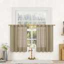 LAMIT 36 Inch Length Linen Curtains for Small Windows, Semi Sheer Light Filtering Panels Back Tab and Rod Pocket Country Decor Drapes for Basement/Kitchen, Taupe, 2 Panels, 34 x 36 Inch