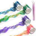 4 Rolls Aesthetic PET Tape for Journaling with Tweezers Dreamy Ribbon Scrapbooking Washi Tape Set Stickers Waterproof Transparent Sparkling Foil DIY Planner Crafts