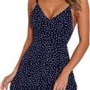 Women's Summer Polka Dots Mini Dress Y2k Tie Backless Deep V Neck Going Out Dresses M
