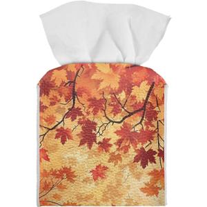 Maple Leaf Tissue Box Cover Square Facial Tissue Holder Storage for Bedroom Bathroom Night Stand Car Modern Home Decorative with Buttons Napkin Case Covers Thanksgiving Decor