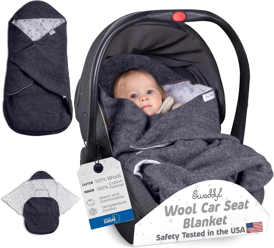 Car Seat Blanket - Premium Wool Stroller Blanket with a Hood & Leg Pouch - Double Sided Carseat Blanket for Optimal Insulation - Car Seat Blankets for Babies Winter Essential (Wool Graphite)