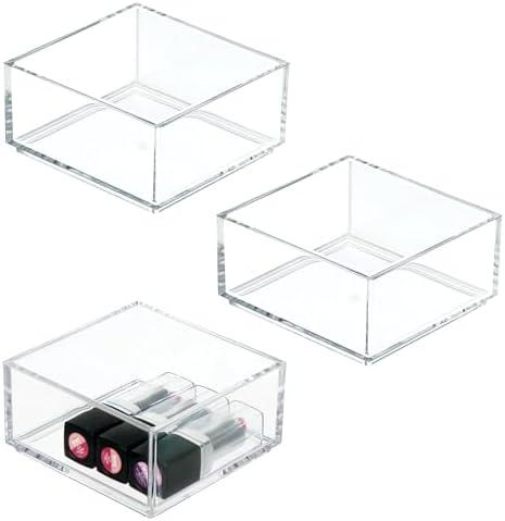 iDesign Plastic Makeup Drawer Organizer - Cube Organizer Bin for Bathroom - Set of 3 - Clear