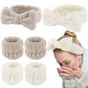 WHAVEL 6PCS Spa Headband and Wristbands Set, Face Wash Headband Wrist Bands for Washing Face Makeup Skincare Hair Band Skin Care Accessories Tools (Beige, Light coffee)