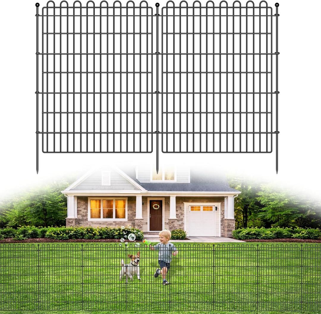 10 Panels No Dig Decorative Garden Fence for Yard, 40 in(H) X 23.6 ft(L) Animal Barrier Fencing for Outdoor Dog, Metal Portable Garden Fences for Borders, Pets, Landscape, Temporary Fence