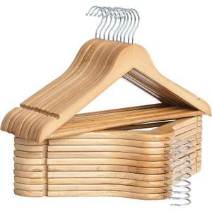 StorageWorks Wooden Hangers 20 Pack, Wood Coat Hangers for Closet, Heavy Duty Clothes Hangers for Suits, Shirts, Pants, Jackets, Natural Wood Color