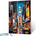 Pack of 2, New York Times Square Paint by Numbers Kits with Brushes and Acrylic Pigment on Canvas Graffitic America Cityscape Painting for Adults,Broadway Arts Crafts Home Decor Gifts 16''x20''(Framedless)