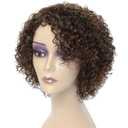 HUA Kinky Curly Short Wigs for Black Women Human Hair Chocolate Brown Mix Medium Auburn Curly Human Hair Wigs for Black Women Glueless 4/30 Color Short Wigs for Women