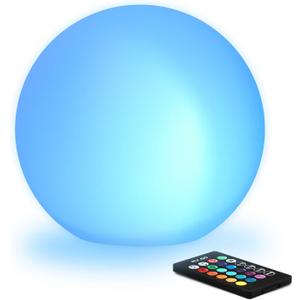 Mr.Go 8-inch Ultra-Fun LED Glowing Ball Light w/Remote, RGB Color Changing Globe Mood Lamp, 16 Colors 8 Brightness 4 Lighting Modes, Waterproof, Rechargeable & AC Adapter Power, Stunning Light Orb