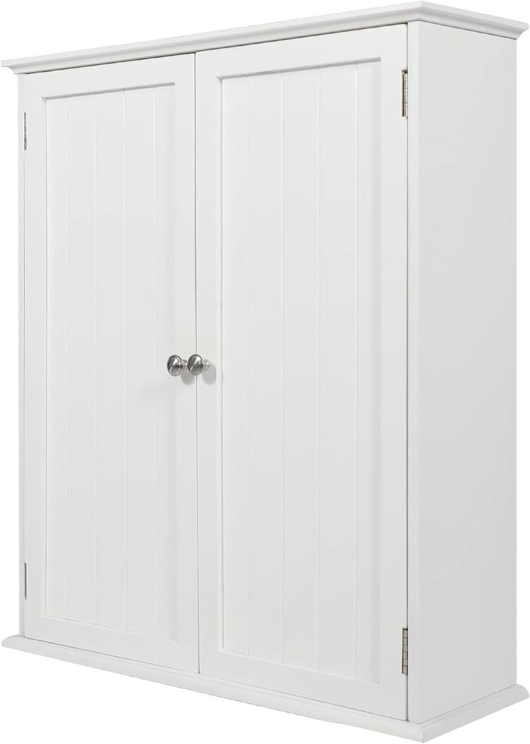 27.6in Length Bathroom Cabinet Wall Mounted,Over Toilet Storage Cabinet with 2 Doors and Adjustable Shelves,Wood Medicine Cabinet for Bathroom, White