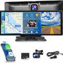 Wireless Carplay/Android Auto Portable Car Radio with 9.3" HD Touchscreen Dash Cam, Front/Rear View Camera Stereo Receiver Bluetooth FM Transmitter AUX TF Card