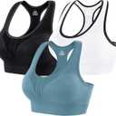 Heathyoga High Impact Sports Bras for Women High Support Padded Sports Bra Workout Bras for Women Racerback Bra for Yoga (3X-Large, 3 Packs-black+white+blue)