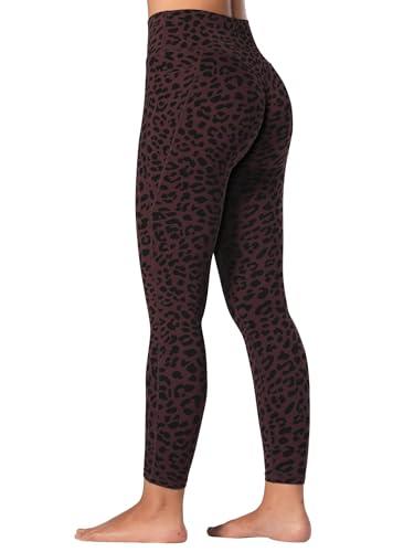 Sunzel Hidden Butt Scrunch Workout Leggings with Pockets for Women, High Waisted Gym Yoga Pants with Tummy Control 25" Inseam Leopard Chocolate Brown X-Large