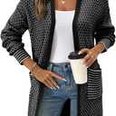Sidefeel Womens 2025 Fall Outfits Long Sleeve Open Front Cardigan Sweaters Trendy Chunky Hexagon Knit Sweaters Coat (Black, S)