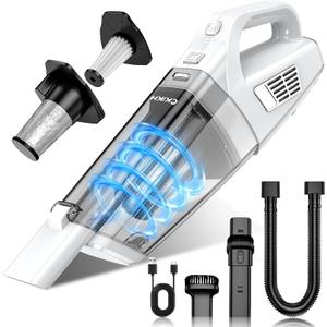Handheld Vacuum Cordless, 15000PA Strong Suction Hand Held Car Vacuum Cleaner Portable with Multi-Nozzles & Washable Filter, Lightweight Dust Busters Rechargeable for Home, Car, Office, Pets (White & Silver)