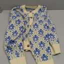 Women Floral Cardigan Sweater Open Front Long Sleeve Button Down Knit Sweater Vintage Outerwear (Medium, Black)