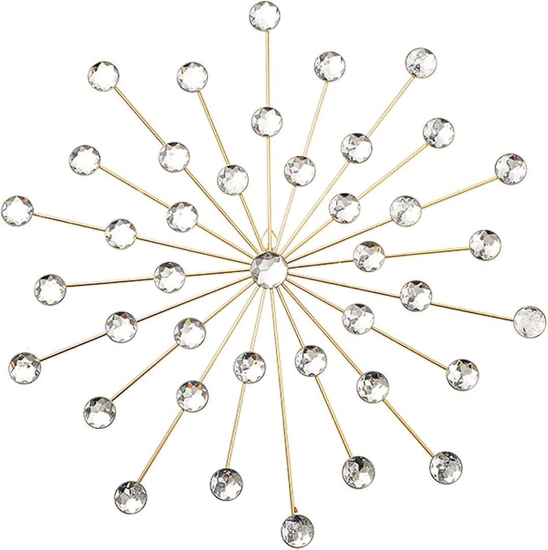 ABCISI Metal Starburst Wall Art Decor: Hanging Rhinestone Home Decor Accents, Decorative Wall Hanging Diamond Jeweled Sparkle Wall Sculptures for Living Room, Home, Bedroom, Diameter 44.5cm (Gold)