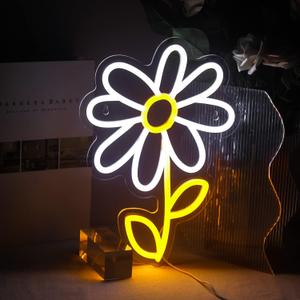 ineonlife Daisy Flower Neon Sign White Gold LED Neon Lights for Bedroom Wall Decor USB Powered Neon Signs for Room Decor Party Wall Hanging Decoration