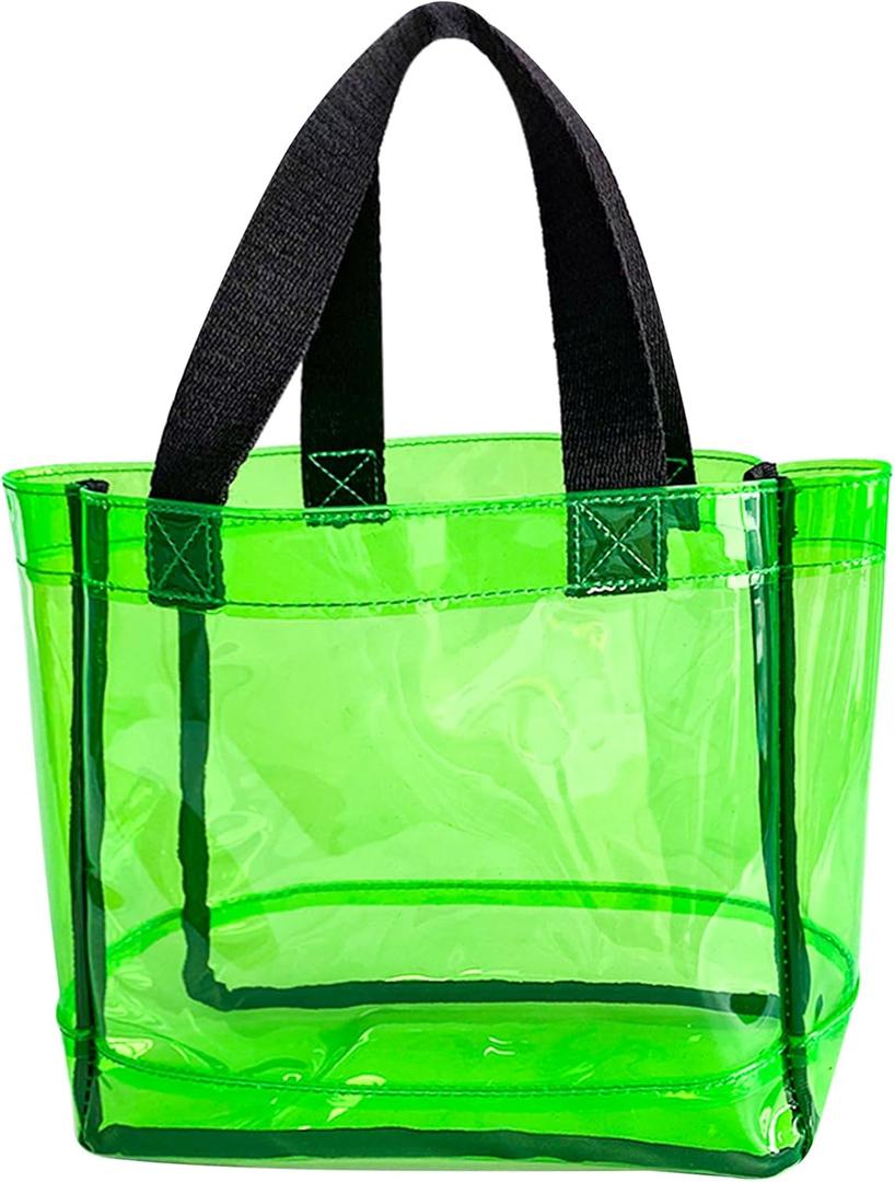 TotePrint Clear 1Packs Small Tote Work Bag,Gift Wrap Handbag for Bridal and Birthday Party,Travel Makeup Pouch with Handle (1pcs-green)