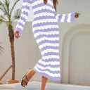 Saodimallsu Womens Crochet Summer Maxi Dress Striped Sexy Cut Out V Neck Long Sleeve Knit Cover Up Beach Dresses (Purple)