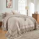 Sanracie Oversized King Comforter 120" x 120", Linen Colored Cotton Boho Vintage Aesthetic Bedding Comforter Sets Extra Soft Lightweight Farmhouse French Country Bedroom Set for All Season