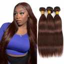 28 30 32 Inch Color 4 Bundles Human Hair Dark Brown Straight Bundles Niegmeag Brazilian Virgin Remy Hair Extensions Double Weft Soft and Silky Chocolate Brown Straight Bundle 150g