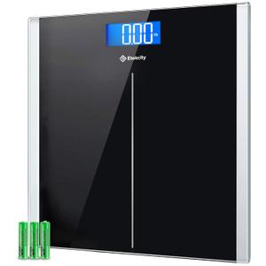 Etekcity Bathroom Scale for Body Weight, Highly Accurate Digital Electronic Weighing Machine for People, LCD Display, Large Size, 6mm Tempered Glass for Safe Home Use, Batteries Included, 400 lbs (Black)