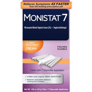 Monistat 7-Day Yeast Infection Treatment for Women, Miconazole Cream (45g Tube) & 7 Applicators, for Relief of Mild Vaginal Itching