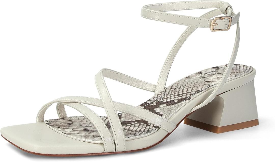 SOVANYOU Chunky Block Heels for Women Strappy Heeled Sandals Womens Wedge Sandals Opened Square Toe with Ankle Strap Casual Dressy Shoes (White)