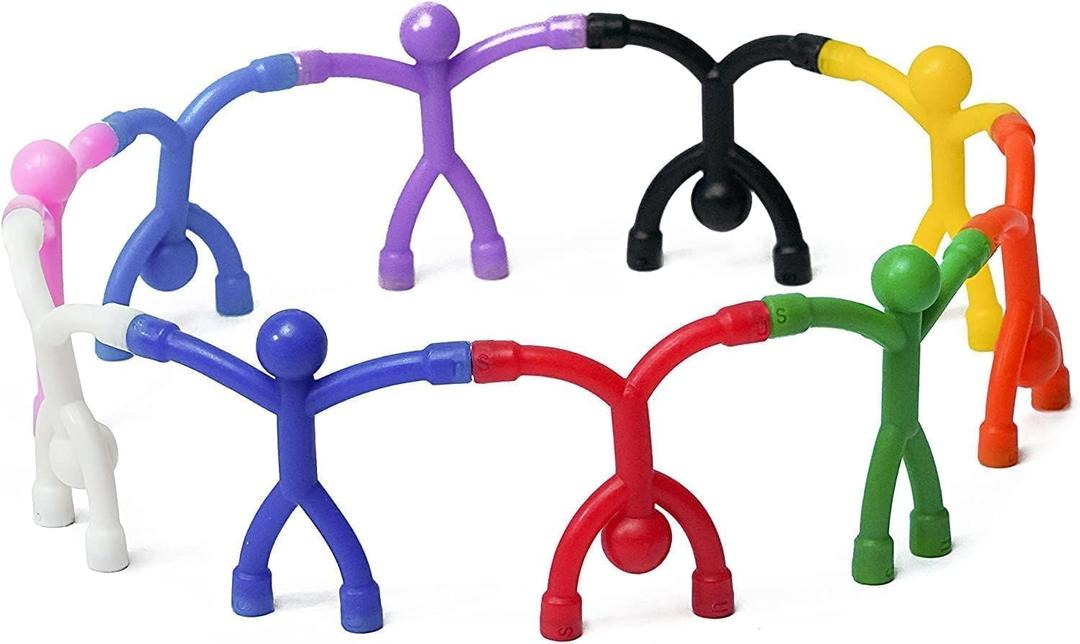 Classic Magnetic Character Figures - Posable Fidget Travel & Desk Toy | 10pc Solid Colors Set Multipurpose Magnets