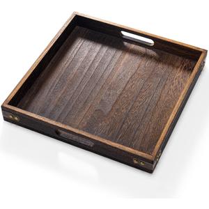 Yangbaga Serving Tray with Handles,13"*13"Wood Decorative Tray for Living Room,Modern Coffee Table Tray,Square Large Serving Platters for Home Decor,Ottoman,Bed,Kitchen,Bathroom, Breakfast,Bar