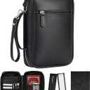 Leather Bible Bag, Portable Bible Case for Men with Detachable Wrist Strap,Leather Carrying Case Includes Notebook & Pen, Ideal Christian Religious Gift for Men & Women (Matte Black)