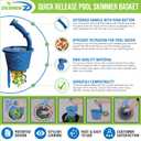 DebrisZ B9 Skimmer Basket for Inground Pool - Patented Handle & Quick Release Empty. New Heavy Duty Design with Greater Strength, Fits Popular U3 Style Pool Skimmers