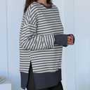 ANRABESS Women Oversized Sweatshirts Thumbhole Long Sleeve Hoodies Shirts 2026 Fall Side Slit Pullover Top Teen Y2k Outfits Grey Blue Striped Large