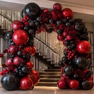 Black Red Balloon Arch Double Stuffed Black Burgundy Maroon Balloons Dark Ruby Red Metallic Balloon Garland Kit for Birthday Wedding Anniversary Graduation Party Decorations