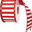 Meseey 2.5 Inch 10 Yard Red White Striped Wired Ribbon,Candy Cane Wired EDG Ribbons for Christmas Tree Wreath, Peppermint Striped Gift Wrapping Bow DIY Craft Holiday Decor