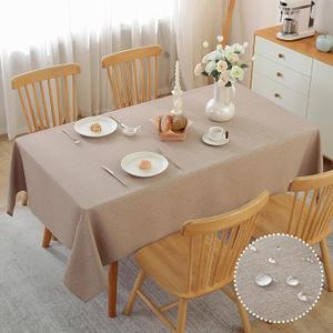 Alsoo Rectangle Tablecloth 60×75 Inch Linen Waterproof Stain Resistant Table Cloths Wrinkle Free Wipeable Table Cover for Dining/Party/Buffet/Wedding/Kitchen, Anti-Shrink Washable, Light Brown