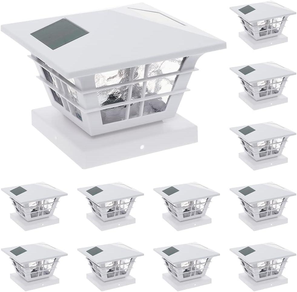 GreenLighting Cape Cod Solar Post Cap Lights Fits 4x4 Wood, 4x4 & 5x5 PCV/Vinyl Outdoor Solar Powered Post Cap Light, Fence Post, Landscaping, Deck, Garden- Bright LED, Waterproof White 12 Pack
