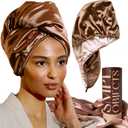 Satin Hair Wrap Towel, Double Layer Curly Hair Turban Towel for Women - Satin Hair Drying Towel for Curly Hair (Bronze)