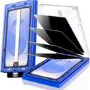 EZ-GLAZ-4 Pack for Galaxy S25/ S24 [6.2"] Privacy Screen Protector, 100% Fingerprint Unlock, 9H+ Hardness Military Grade Shatterproof Long Durable Tempered Glass Film with Flawless Fit Box, Scratch Resistant