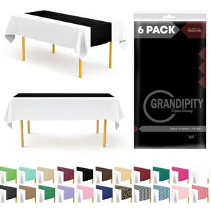 Black 6 Pack Premium Disposable Plastic Table Runner 14 x 108 Inch. Table Runner for Dinner Parties & Events by Grandipity