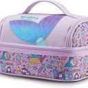 NOHOO Kids Insulated Lunch Bag Small Cute Reusable Purple Mermaid Princess Food Box Bag for Girls Toddler Preppy School Kindergarten Daycare Use