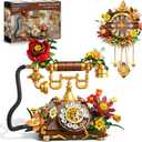 PLAXSOON Flowers Retro Telephone Clock Building Set, 2 in 1 Collectible Vintage Phone Model Building Block Kit with Realistic Design, 882 PCS Home Office Decor, Gift for Adults Teens Girls Boys 12+
