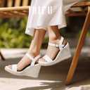 IDIFU IN4 Espadrille Wedge Sandals for Women Open Toe Ankle Strap Platform Wedges Heels Causal Summer Wedge Shoes Comfortable Espadrilles Wedges (White, 11)