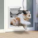 [Petoasis] 3-Flaps Dog Door for Wall, Rust Proof Aluminum Alloy Frame, Extreme Weather Dog Door Can Block Wind, Snow, and Rainwater Intrusion (Silvery White, XL for Wall)