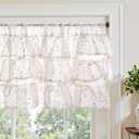 jinchan Ruffled Valance for Windows 18 Inch Mini Pom-Pom Voile Valance Curtains Pom-Pom Semi Sheer Shabbychic Samll Window Treatment for Kitchen Bedroom Living Room Rod Pocket 1 Panel Green