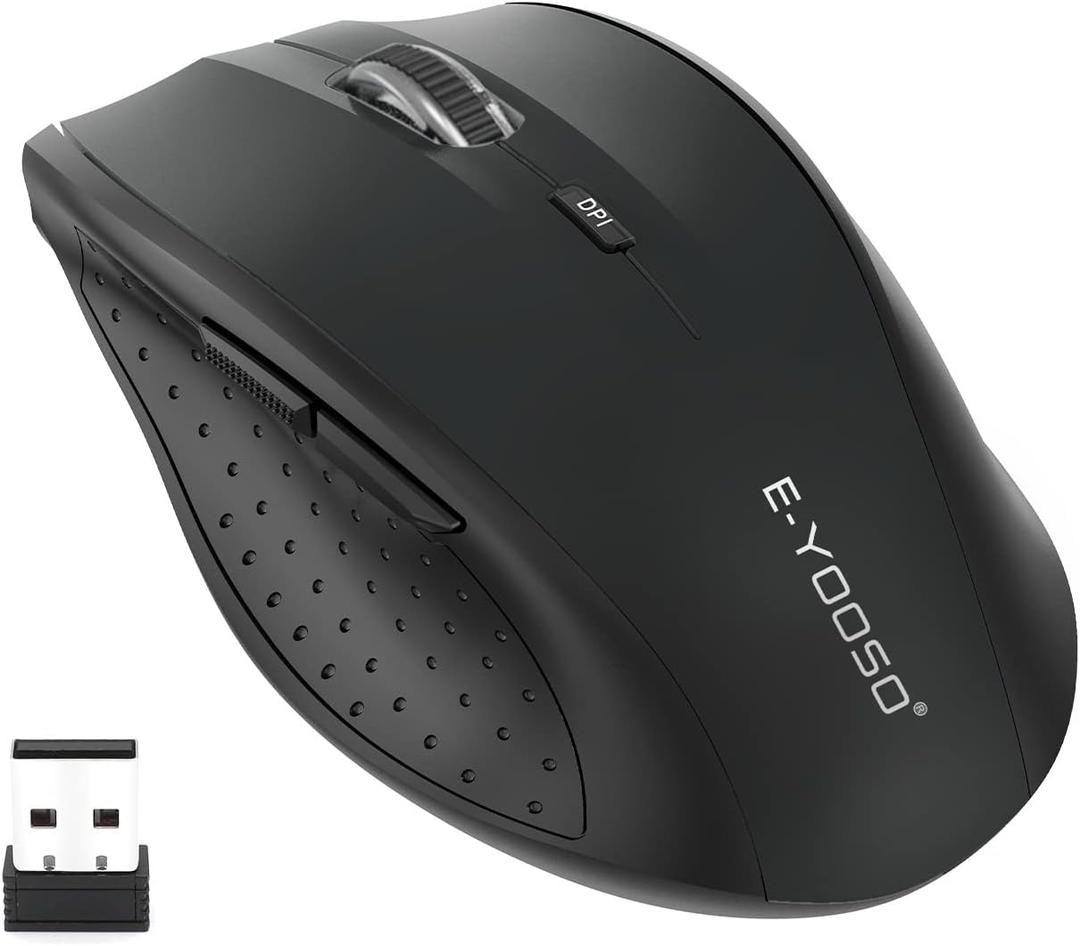 E-YOOSO Wireless Mouse for Laptop, Portable Optical Computer Mouse, 6 Buttons, Cordless 2.4GHz with USB Receiver, 5-Level 4800 DPI, 18 Months Battery Life, for PC, Chromebook, Windows, Mac(Black)