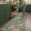 Color&Geometry Floral Kitchen Mat 24"x87", Anti Fatigue Kitchen Mats for Floor, Kitchen Rugs Non Slip, Waterproof & Oil Proof Padded Runner for Standing Desk Office, Sink - Dusty Blue, 87"l X 24"w X 0.4"th