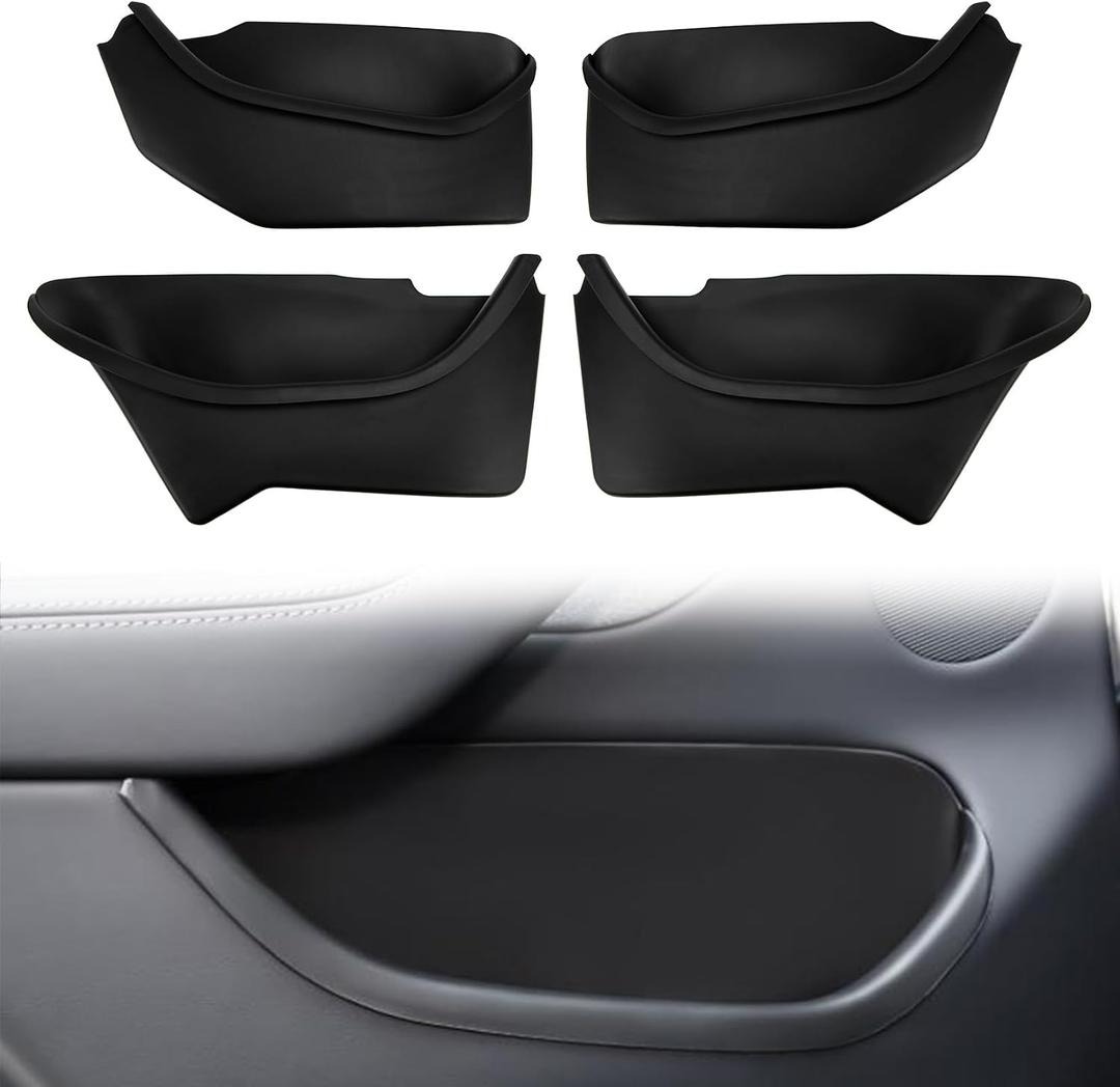 PSLER 4pcs Door Pocket Liners Front & Rear Door for 2025 2026 Refresh Tesla Model Y Juniper, Car Door Side Organizer Tray Mat All-Inclusive